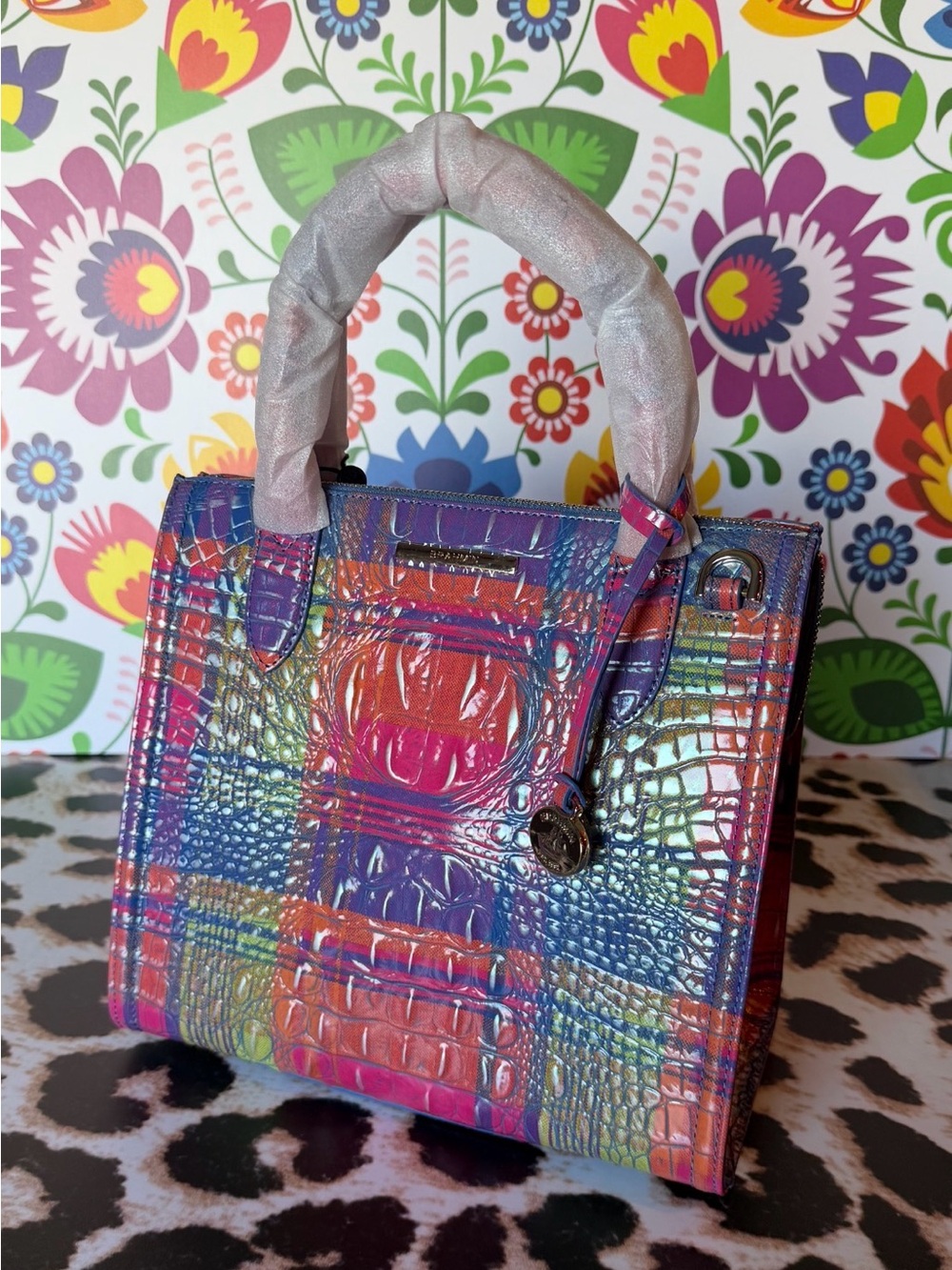 Brahmin Small Caroline Madras Leather Satchel PERFECT EYE! NWT PRICE FIRM NEON